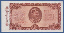 BURMA - P.54 – 10 Kyats ND (1965) AUNC, Staple Holes, Serie Z 3549474 Replacement - Myanmar