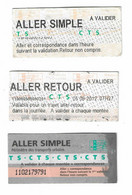 180 T - TICKET TRAMWAY  - STRASBOURG (CTS - Compagnie Transport Strasbourgeois) 3 TICKETS Aller - Aller Simple - Europe