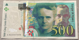 Billet De 500 Francs Pierre Et Marie Curie De 1994 / Alph G 024467809 / Vendu En L’état - 500 F 1994-2000 ''Pierre En Marie Curie''