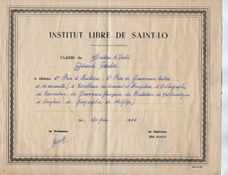VP18.982 - 1955 - Institut Libre De SAINT - LO - Prix - Elève Gérard CADIN - Diploma & School Reports