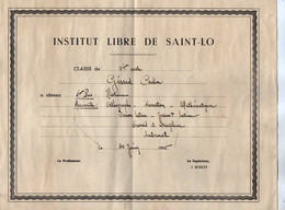 VP18.983 - 1956 - Institut Libre De SAINT - LO - Prix - Elève Gérard CADIN - Diplômes & Bulletins Scolaires