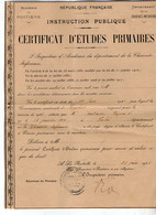 VP18.985 - LA ROCHELLE 1922 - Certificat D'Etudes Primaires - Mr Raymond FONTAINE Né à VOUHE - Diploma's En Schoolrapporten