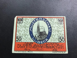 Notgeld - Billet Necéssité Allemagne - 50 Pfennig - Musterschau Lübeck - 1921 - Ohne Zuordnung