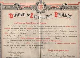 VP18.987 - SAINT - BRIEUC 1930 - Enseignement Chrétien - Diplôme D'Instruction Primaire - Elève Pierre CADIN - Diplome Und Schulzeugnisse