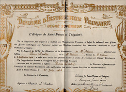 VP18.988 - SAINT - BRIEUC 1932 - Enseignement Chrétien - Diplôme D'Instruction Primaire - Elève Pierre CADIN - Diplomas Y Calificaciones Escolares