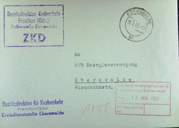 Orts-Brief Mit ZKD-Kastenstempel "Bezirksdirektion Kraftverkehr Frankfurt (Oder) Außenstelle Eberswalde" Vom 16.8.63 - Lettres & Documents