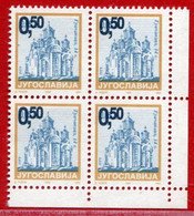 YUGOSLAVIA 2002 Surcharge 0.50 On 0.05 ND Block Of 4 MNH / **.  Michel 3091 - Unused Stamps