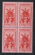 MARTINIQUE - 1933 - Taxe TT N°Yv. 15 - 25c Rouge - Bloc De 4 - Neuf Luxe ** / MNH / Postfrisch - Strafport