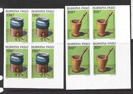 Burkina Faso 1991 Cooking Utensils 130 & 310 Fr. Singles Imperforate / Non Dentele Unused Blocks Of 4 - Burkina Faso (1984-...)