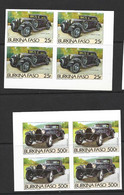 Burkina Faso 1985 Vintage Cars / Autos 25 & 500 Fr Singles Imperforate / Non Dentele MNH Blocks Of 4 - Burkina Faso (1984-...)