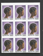 Burkina Faso 1991 Native Girl 200 Fr Single Imperforate / Non Dentele Unused Block Of 9 - Burkina Faso (1984-...)