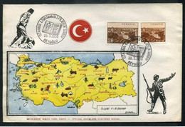Turkey 1958 Philatelic Exhibition | Map And Flag Of Turkey, Soldier With Bayonet Rifle, Mar.20 | Special Postmark - Cartas & Documentos