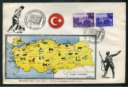 Turkey 1958 Philatelic Exhibition | Map And Flag Of Turkey | Soldier With Bayonet Rifle, Mar.20 | Special Postmark - Cartas & Documentos
