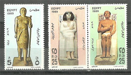 Egypt - 1989 - ( Stamp Day - Statue Of K. Abr, Queen Nefert & King Ra Hoteb ) - Pharaonic - Complete Set - MNH (**) - Egiptología