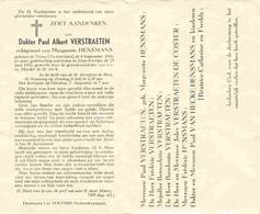 Doodsprentje Verstraeten Paul Albert 04-09-1916 Vevey, Zwitserland	25-06-1952 Erps-Kwerps Echtgenoot Marguerite Hensmans - Décès
