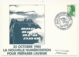 FRANCE Cachet Temp "Les Télécommunications En Auvergne - Nlle Numérotation à 8 Chiffres" 25 Oct 1985 - Clermont Ferrand - Cachets Commémoratifs