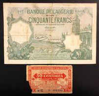 Algeria 50 Francs 1936  MB Naturale + 50 Centimes 1944 LOTTO 2325 - Algerije