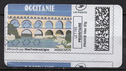 France - Frankreich Timbre Personnalisé Y&T N°MTEL LP20-14 - Michel N°BS(?) (o) - Occitanie, Pont Du Gard - Druckbare Briefmarken (Montimbrenligne)