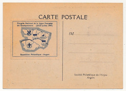 Congrès National De La Ligue Française De L'enseignement (23-27 Juillet 1947) - Vignette Au Dos Carte Phil. Cachet Tempo - Exposiciones Filatelicas