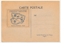 Congrès National De La Ligue Française De L'enseignement (23-27 Juillet 1947) - Vignette Au Dos Carte Phil. Cachet Tempo - Expositions Philatéliques