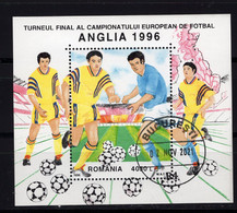 ROMANIA 1996: FOOTBALL - EUROPE CUP, ENGLAND Used Souvenir Block - Registered Shipping! Envoi Enregistre! - Gebruikt