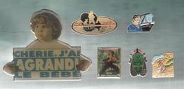 PINS PIN'S CINEMA 1039 CHERIE J'AI AGRANDI LE BEBE L'OURS KIM SIVLER KARATE LA MOUCHE LOT 6 PINS DONT 1 DE 65 X 75 MMS - Cinéma