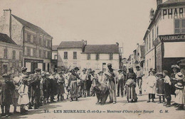 DEPT 78 LES MUREAUX MONTREUR D'OURS PLACE ROUGET TRES BELLE ANIMATION 9X14 REIMPRESSION DE CARTES ANCIENNES - Les Mureaux