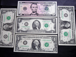 LOT De 5  Billets Des USA De 1 à 5 Dollars De 1974 à 2006 Quasi Neuf - Lotes Variados