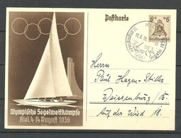 Germany Deutsches Reich 1936 O Postal Stationery Ganzsache Olympische Segelwettkämpfe In Kiel Sonderstempel - Ete 1936: Berlin