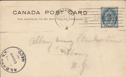 Canada Postal Stationery Ganzsache ONE Cent Victoria TMS. Cds. MONTREAL 1900 ALBANY N. Y. (Arr. Cds.) (2 Scans) - 1860-1899 Règne De Victoria