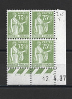 CD157 Coin Daté Type Paix  YT 284a   I + J  8ème Tirage  Du  12-04-1937  Neuf ** - 1930-1939