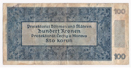 Bohemia And Moravia (Protectorat/Protektorat) Billet 100 Korun 1940 Prague  RARE - Tschechoslowakei