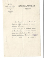1898 Faculte Des Lettres De Lille Convocation Baccalauréat 1er Partie - Diplomi E Pagelle