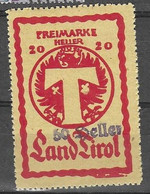 Austria Mnh ** 1919 Tirol Paketkontrollmarken Parcel Post Control Stamp - Varietà & Curiosità