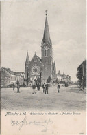 Münster I.W., Erlöserkirche Mit Elisabeth- Und Friedrich-Straße, Straßenbahn, Personen, 1907 Nach Enschede - Muenster