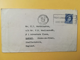 1955 BUSTA COVER  CANADA  BOLLO QUEEN ELIZABETH REGINA ELISABETTA OBLITERE' TORONTO SLOGAN TO ENGLAND - Brieven En Documenten