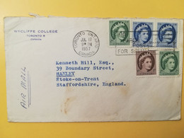 1957 BUSTA COVER INTESTATA CANADA  BOLLO QUEEN ELIZABETH OBLITERE' TORONTO SLOGAN TO ENGLAND - Cartas & Documentos