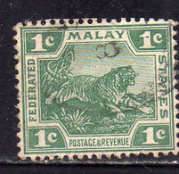 MALAY MALAYA MALAISIE MALESIA FEDERATED STATES 1906 1922 WILD FAUNA TIGER TIGRE CENT. 1c USATO USED OBLITERE' - Fédération De Malaya