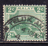 MALAY MALAYA MALAISIE MALESIA FEDERATED STATES 1906 1922 WILD FAUNA TIGER TIGRE CENT. 2c USATO USED OBLITERE' - Federation Of Malaya