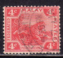 MALAYA MALAISIE MALESIA FEDERATED STATES 1906 1922 WILD FAUNA TIGER TIGRE CENT. 4c USATO USED OBLITERE' - Federation Of Malaya