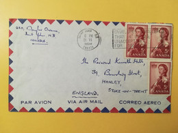 1959 BUSTA COVER AIR MAIL PAR AVION CANADA  BOLLO QUEEN ELIZABETH VOYEUR OBLITERE' SAINT JOHN SLOGAN TO ENGLAND - Cartas & Documentos