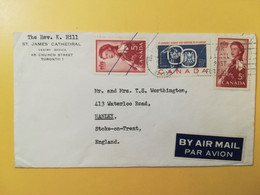 1959 BUSTA COVER INTESTATA AIR MAIL PAR AVION CANADA  BOLLO QUEEN ELIZABETH VOYEUR OBLITERE' TORONTO SLOGAN TO ENGLAND - Cartas & Documentos