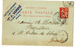 CP De Paris XX Pyrennées (12.11.1902) Pour Saint Aubin De Blaye - Standard Postcards & Stamped On Demand (before 1995)