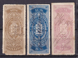 DANEMARK - 3 Fiscaux - Revenue Stamps