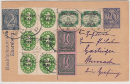 DR-Infla - 20 Pfg.Dienst-GA-Karte+Zusatz/25 M.Tarif Ebersberg - Moosach 1923 - Storia Postale