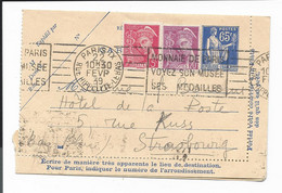 Frankreich K 37  - 65 Ct  Frieden Kartenbrief M. 20+5 Ct ZF V. Paris N. Strasbourg Bedarfsverwendet - Letter Cards