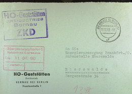 Fern-Brief Mit ZKD-Kastenstempel "HO-Gaststätten Kreisbetrieb Bernau" 10.10.63 Nach EV Frankfurt/-Netzbetrieb Eberswalde - Central Mail Service