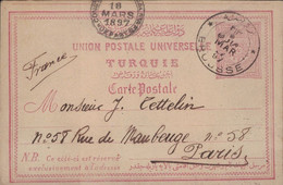 TURQUIE - BROUSSE - BURSA (EN TURC) - POSTE OTTOMANE - ENTIEN POSTAL POUR LA FRANCE - LE 18 MARS 1897. - Cartas & Documentos