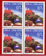 YUGOSLAVIA (Serbia & Montenegro) 2003 Christmas Stamp For Montenegro Block Of 4 MNH / **  Michel 3167 - Nuovi