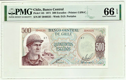 Chile - 500 Escudos - 1971 - Pick 145 - PMG 66 EPQ Gem Uncirculated - Serie B - Commemorative - Chile